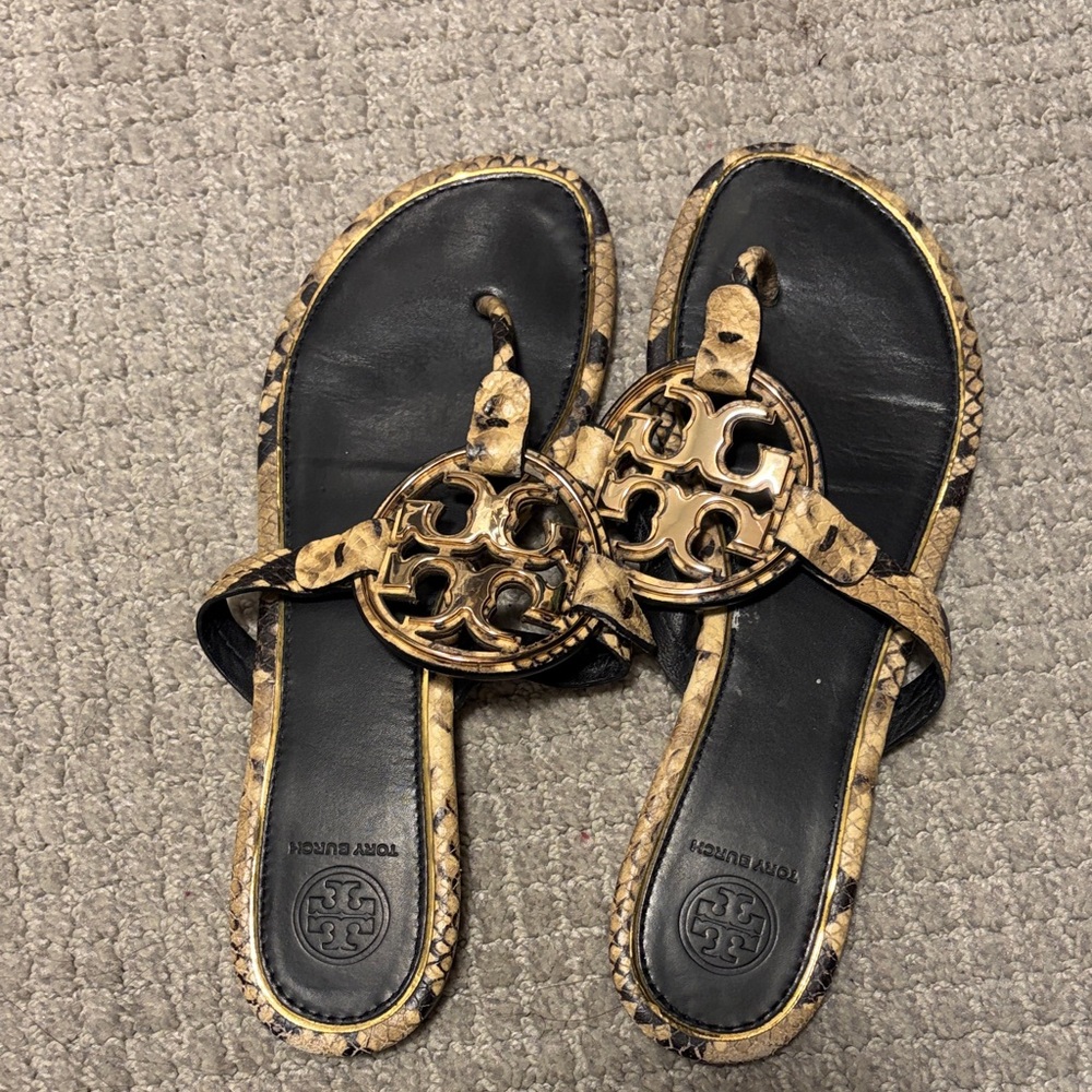 Tory Burch Black and Gold Sandals